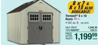 Menards Suncast Tremont 8 x 10 x 8 Outdoor Resin Storage Shed offer