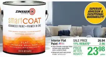 Menards Zinsser SmartCoat Interior Advanced Flat White/Pastel Tint Base Paint + Primer - 1 gal offer