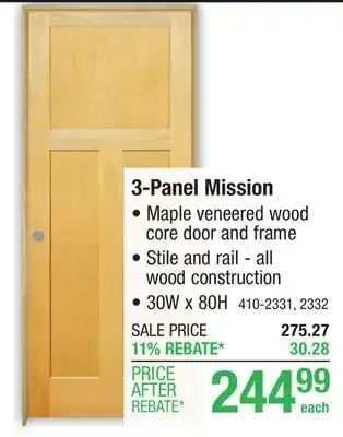 Menards Mastercraft 30W x 80H Maple 3-Panel Mission Interior Door System - Right Inswing offer
