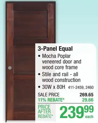 Menards Mastercraft 30W x 80H Mocha Poplar 3-Panel Equal Interior Door System - Right Inswing offer