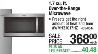 Menards Whirlpool 1.7 cu.ft. Fingerprint Resistant Stainless Steel Over-the-Range Microwave offer