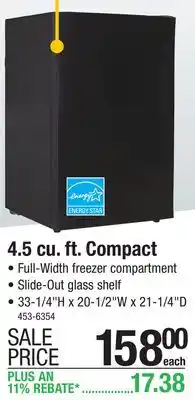Menards Elite 4.5 cu.ft. Black Compact Refrigerator offer