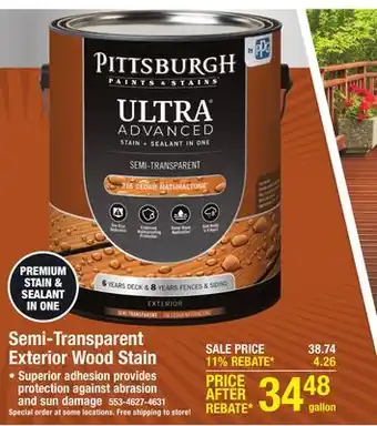 Menards Pittsburgh Paints & Stains Ultra Advanced Semi-Transparent Cinder Wood Stain - 1 gal offer