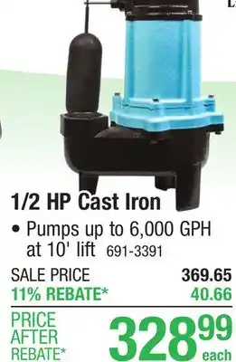 Menards Little Giant 1/2 HP Cast Iron Sewage Pump offer