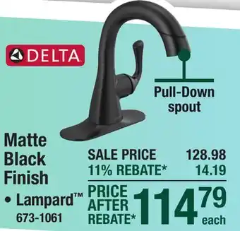 Menards Delta Lampard One-Handle 4 Centerset Pull-Down Matte Black Bathroom Faucet offer