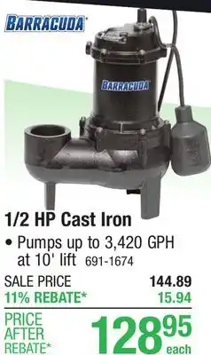 Menards Barracuda 1/2 HP Cast Iron Submersible Sewage Pump offer