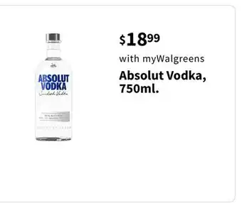 Walgreens Absolut Vodka 750ml offer