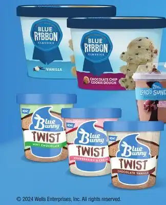 Hy-Vee Blue Bunny Load'd Sundaes 8.5 fl. oz. Twist 16 fl. oz. or Blue Ribbon Classics frozen dessert 48 fl. oz offer