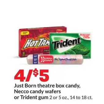 Hy-Vee Just Born theatre box candy, Necco candy wafers or Trident gum offer
