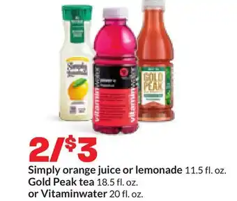 Hy-Vee Simply orange juice or lemonade 11.5 fl. oz. Gold Peak tea 18.5 fl. oz. or Vitaminwater 20 fl. oz offer