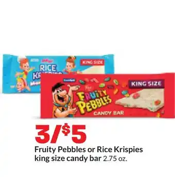 Hy-Vee Fruity Pebbles or Rice Krispies king size candy bar offer