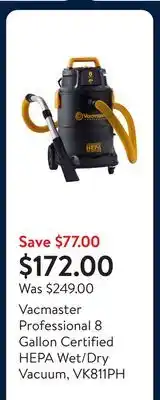 Walmart Vacmaster Professional 8 Gallon Certified HEPA Wet/Dry Vacuum, VK811PH offer