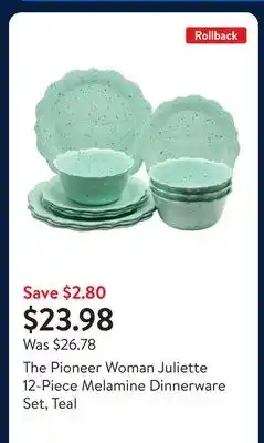 Walmart The Pioneer Woman Juliette 12-Piece Melamine Dinnerware Set, Teal offer
