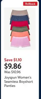 Walmart Joyspun Women's Seamless Boyshort Panties offer