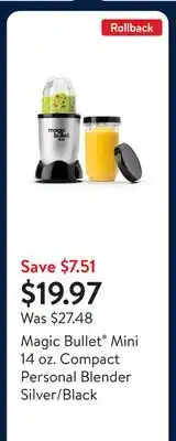 Walmart Magic Bullet Mini 14 oz. Compact Personal Blender Silver/Black offer