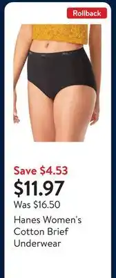 Walmart Hanes Women's Cotton Brief Underwear offer