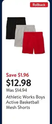 Walmart Athletic Works Boys Active Basketball Mesh Shorts offer