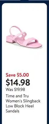 Walmart Time and Tru Women's Slingback Low Block Heel Sandals offer