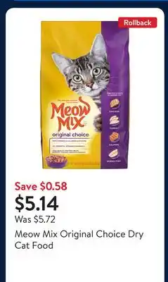 Walmart Meow Mix Original Choice Dry Cat Food offer