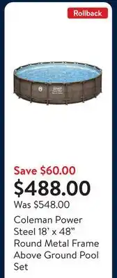 Walmart Coleman Power Steel 18' x 48 Round Metal Frame Above Ground Pool Set offer