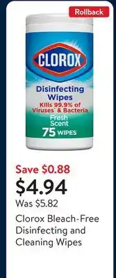 Walmart Clorox Bleach-Free Disinfecting and Cleaning Wipes offer
