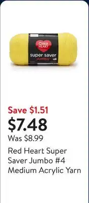 Walmart Red Heart Super Saver Jumbo #4 Medium Acrylic Yarn offer