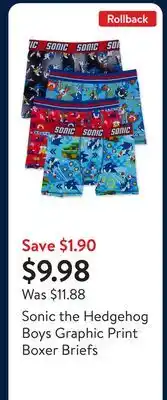 Walmart Sonic the Hedgehog Boys Graphic Print Boxer Briefs offer