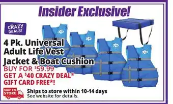 Ocean State Job Lot X2O Universal Adult Life Vest Jackets & Boat Cushion 4-Pack Blue offer