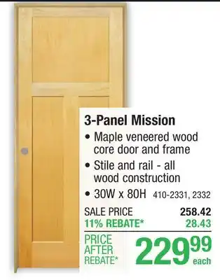 Menards Mastercraft 30W x 80H Maple 3-Panel Mission Interior Door System - Right Inswing offer