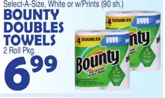 Bravo Supermarkets BOUNTY DOUBLES TOWELS, 2 Roll Pkg offer