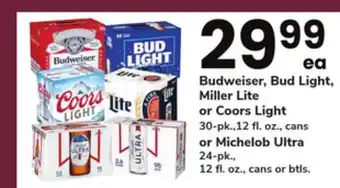 ACME Budweiser, Bud Light, Miller Lite or Coors Light 30-pk., 12 fl oz., cans or Michelob Ultra 24-pk., 12 fl oz., cans or btls offer