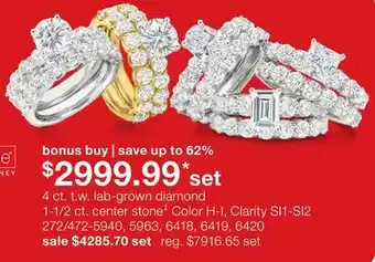 JC Penney 4 ct. t.w. lab-grown diamond 1-1/2 ct. center stone‡ Color H-I, Clarity SI1-SI2 offer