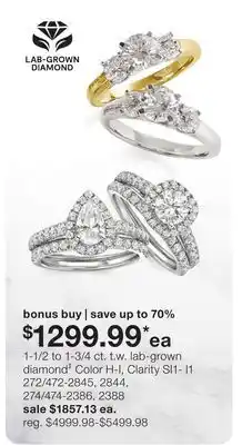 JC Penney 1-1/2 to 1-3/4 ct. t.w. lab-grown diamond‡ Color H-I, Clarity SI1- I1 offer