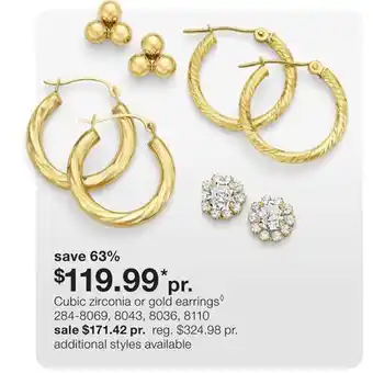 JC Penney Cubic zirconia or gold earrings◊ offer