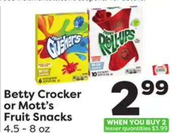 Weis Markets Betty Crocker or Mott's Fruit Snacks offer