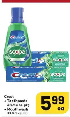 ACME Crest Toothpaste 4.8-5.4 oz. pkg, Mouthwash 33.8 fl. oz. btl offer