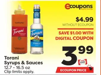 Weis Markets Torani Syrups & Sauces offer