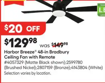 Lowe's Harbor Breeze 48-in Bradbury Ceiling Fan with Remote offer