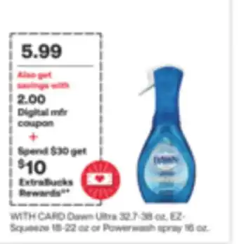 CVS Dawn Ultra 32.7-38 oz, EZ-Squeeze 18-22 oz or Powerwash spray 16 oz offer