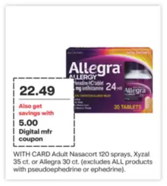 CVS Adult Nasacort 120 sprays, Xyzal 35 ct. or Allegra 30 ct offer