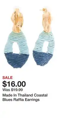 TJ Maxx Made In Thailand Coastal Blues Raffia Earrings offer