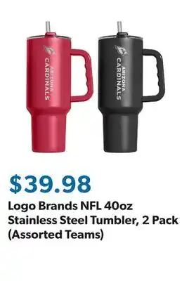 Sam's Club Logo Brands NFL 40oz Stainless Steel Tumbler, 2 Pack (Assorted Teams) offer