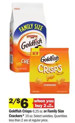 Meijer Goldfish Crisps 6.25 oz. or Family Size Crackers* 10 oz offer