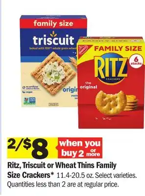 Meijer Ritz, Triscuit or Wheat Thins Family Size Crackers offer