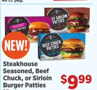 Gordon Food Services Steakhouse Seasoned, Beef Chuck, or Sirloin Burger Patties offer