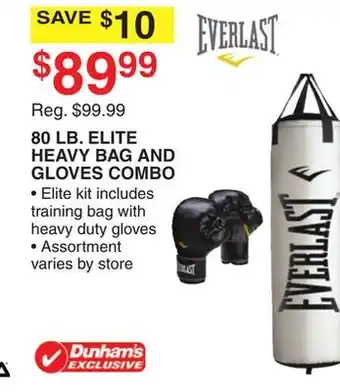 Dunham's Sports 80 LB. ELITE HEAVY BAG AND GLOVES COMBO offer