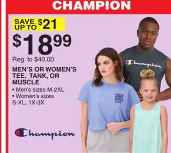 Dunham's Sports CHAMPION MEN'S OR WOMEN'S TEE, TANK, OR MUSCLE offer
