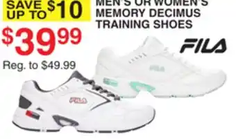 Dunham's Sports FILA MEN'S OR WOMEN'S MEMORY DECIMUS TRAINING SHOES offer