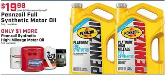 Pep Boys Pennzoil Full Synthetic Motor Oil, Pennzoil Synthetic High-mileage Motor Oil offer