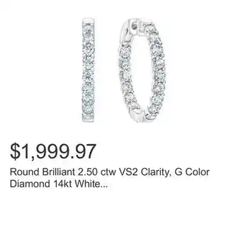 Costco Round Brilliant 2.50 ctw VS2 Clarity, G Color Diamond 14kt White Gold Inside Outside Hoop Earrings offer